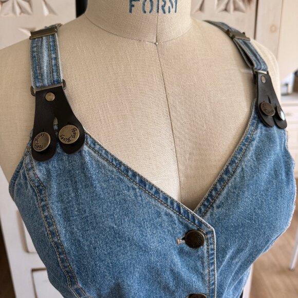 VTG 90s PARIS BLUES Sleeveless Denim Suspender Dress S/M - Picture 2 of 9